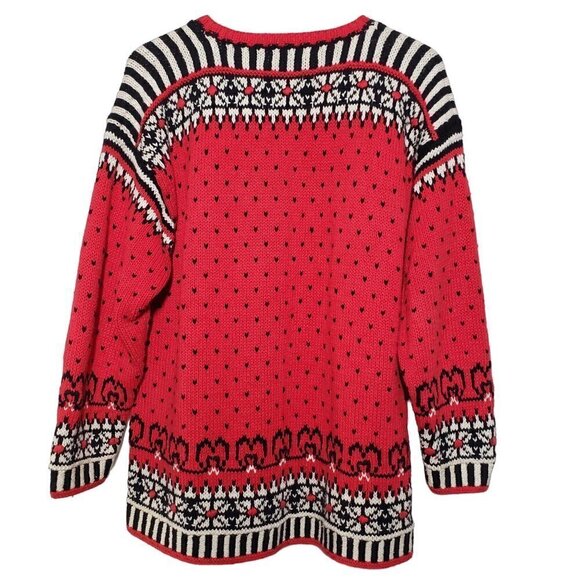 Vintage Hand Knit Snowman Sweater Nordic Red Winter Raphels Womens Large - Picture 7 of 9